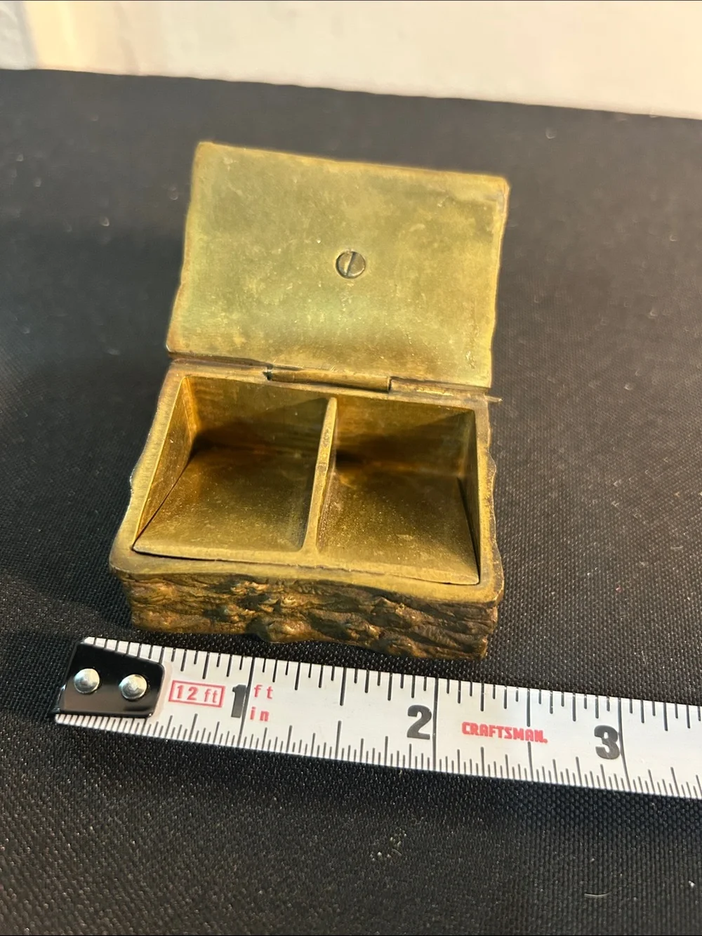 Antique brass rabbit stamp box